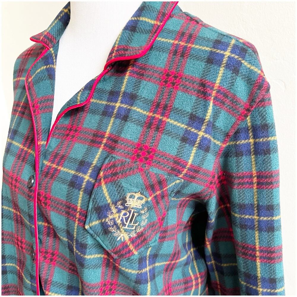 Lauren Ralph Lauren Women’s Monogram Plaid Flannel Pajama Top Button Front Med - Picture 4 of 10